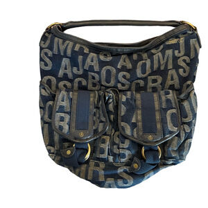 Blue Denim Shoulder Bag with Letter Print